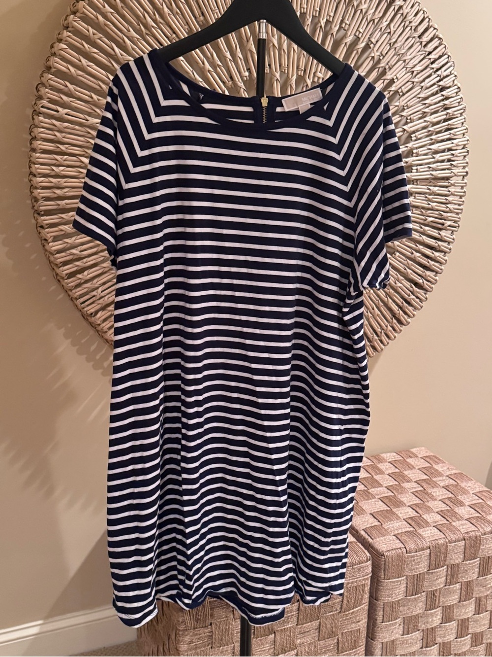 Navy and White Striped Women’s Dress - Short Sleeve